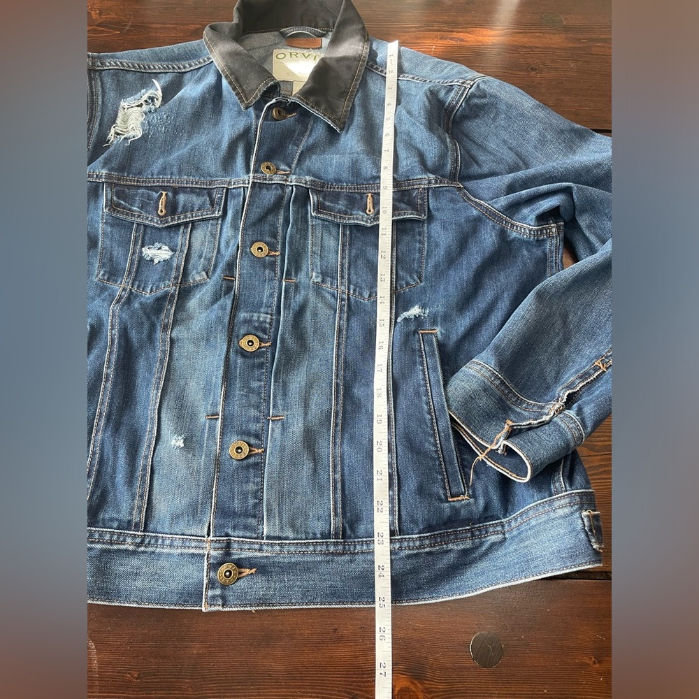 Orvis Women’s Heavy Denim Jean Trucker Jacket Distressed Front Button Size Large - Picture 7 of 9